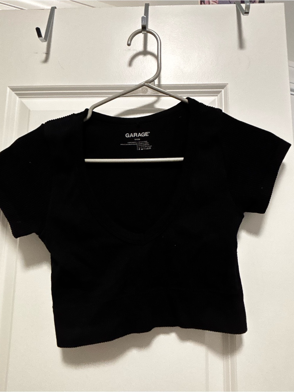 Garage Black Ribbed V-Neck Cropped Tee